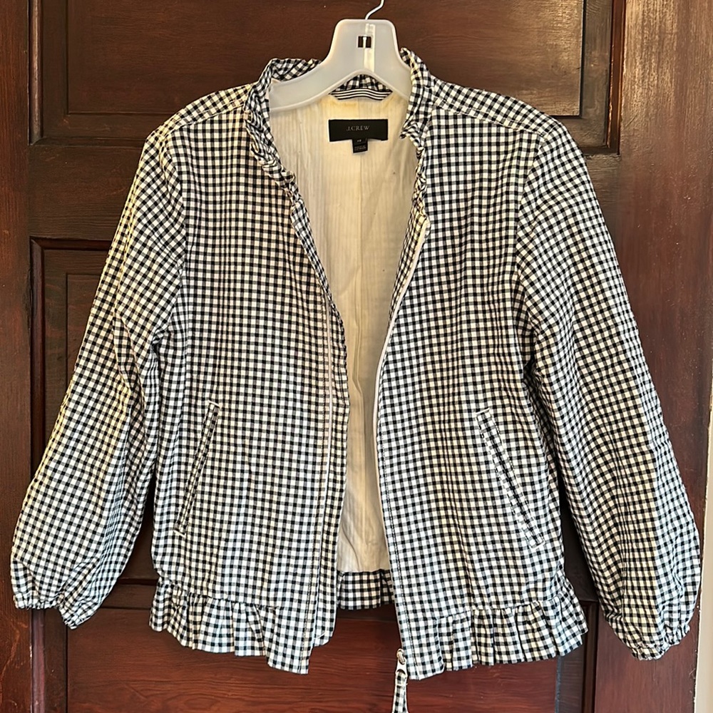 JCrew zip up gingham jacket with pockets